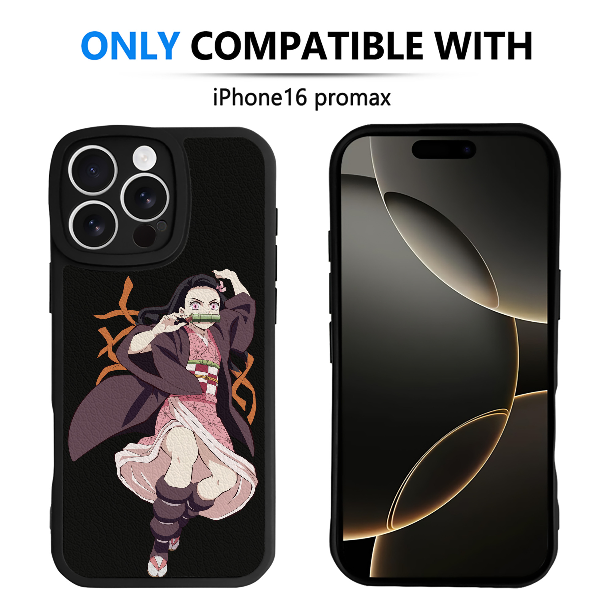 （画像用） 鬼滅の刃（きめつのやいば）竈門 禰󠄀豆子／かまど ねずこ Kamado Nezuko 【iPhone 16シリーズ対応】シリコンスマホケース（レザー調） 材質：シリコン